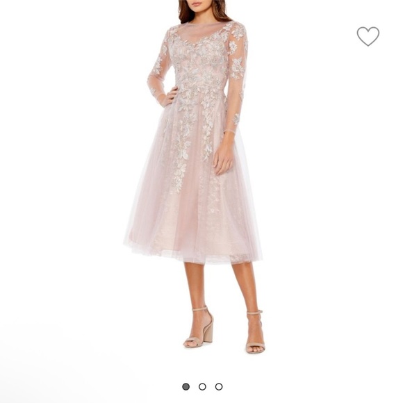 MAC DUGGAL Lace Tulle A Line Midi Dress - Picture 1 of 14